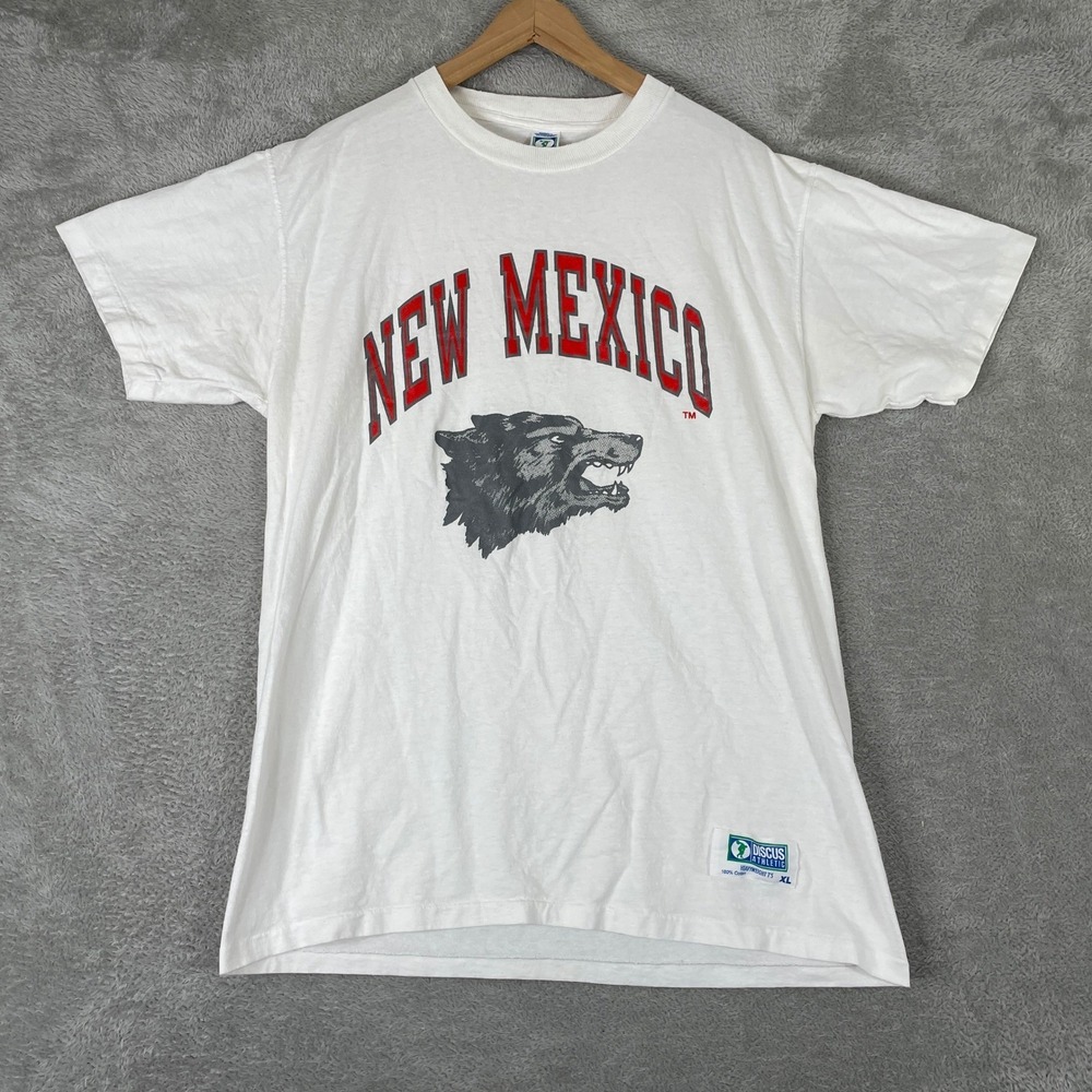 Vintage New Mexico Lobos T Shirt Mens XL White Discus Athletic Graphic Tee USA